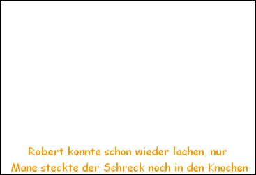 Robert konnte schon wieder lachen, nur
 Mane steckte der Schreck noch in den Knochen